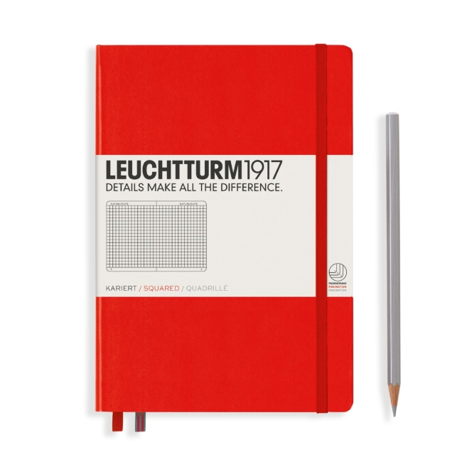 Блокнот Leuchtturm1917 Classic A5 (14.5x21см.) 80г/м2 - 251 стр. в клетку, твердая обложка, цвет: Красный