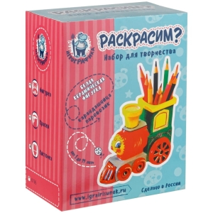 Набор для росписи фигурки из керамики Игрографика с акриловыми красками "Карандашница Паровоз"