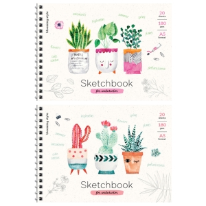 Скетчбук-блокнот для акварели 20л., А5 ArtSpace "Cute plants", на гребне, 180г/м2