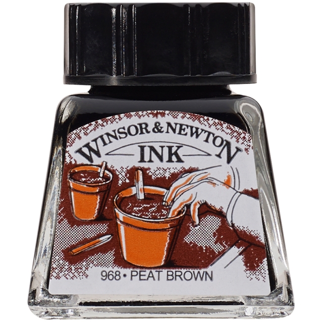 Тушь Winsor&Newton для рисования, торфяно-коричневый, стекл. флакон 14мл