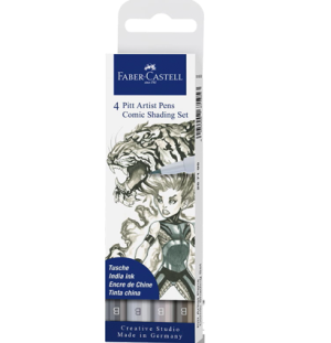 Набор капиллярных ручек Faber-Castell "Pitt Artist Pens Comic Shading Brush", ассорти, 4 шт., пласт