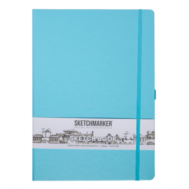 Блокнот для зарисовок Sketchmarker 140г/кв.м 21*29.7см 80л твердая обложка Небесно-голубой