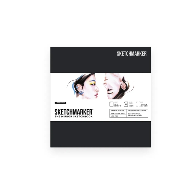 Скетчбук SKETCHMARKER THE MIRROR 210х210мм, 220г/м.кв 50л твердая обложка черная