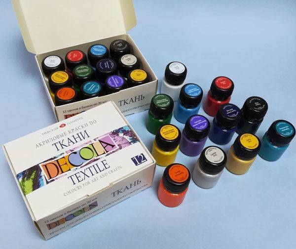 Краски по ткани Decola, 12 цветов, 20мл, картон