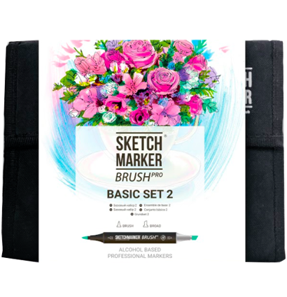 Набор 36 маркеров Sketchmarker Brush Pro "Базовый 2" в пенале купить в магазине маркеров ArtCraft.Space с доставкой по всему миру