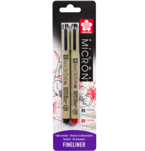 Набор капиллярных ручек Pigma Micron 0.45мм 2шт Черный, красный блистер, Набор капиллярных ручек Pigma Micron 0.45мм 2шт Черный, красный блистер,