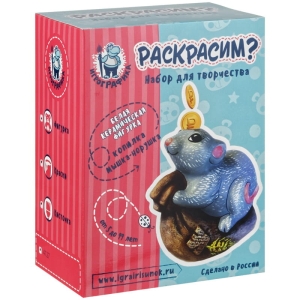 Набор для росписи фигурки из керамики Игрографика с акриловыми красками "Копилка. Мышь на мешке"