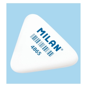 Ластик MILAN 4865 треугольный 36*33*6 мм из синтетического каучука для стирания графита,  цвета в ассортименте: белый, голубой, розовый