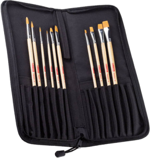 Набор кистей для масла/акрила/гуаши синтетика 10 шт в тряпичном органайзере,