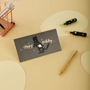 Конверт для денег MESHU "Happy Birthday. Space Cat", 85*164мм, мат. ламинация, фольга