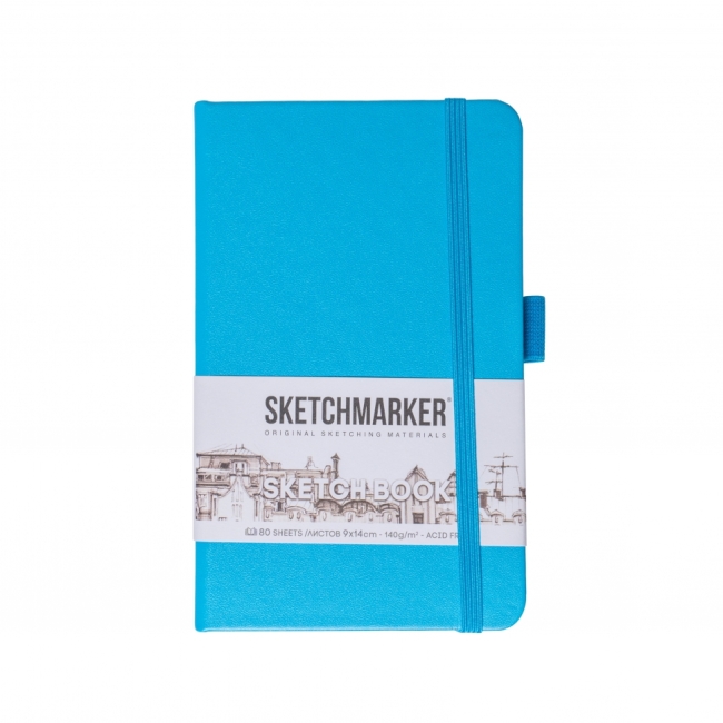 Блокнот для зарисовок Sketchmarker 140г/кв.м 9*14см 80л твердая обложка Синий Карибский
