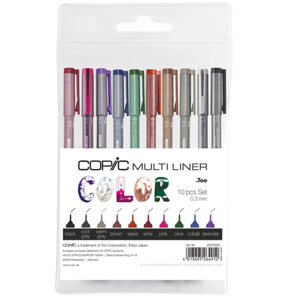 Набор капиллярных линеров Copic Multiliner 10 цветов с пером 0.3 мм купить в магазине ArtCraft.Space с доставкой по всему миру