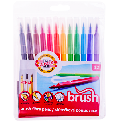 Фломастеры с кистью Koh-I-Noor Brush набор 12 цветов смываемые купить в художественном магазине ArtCraft.Space