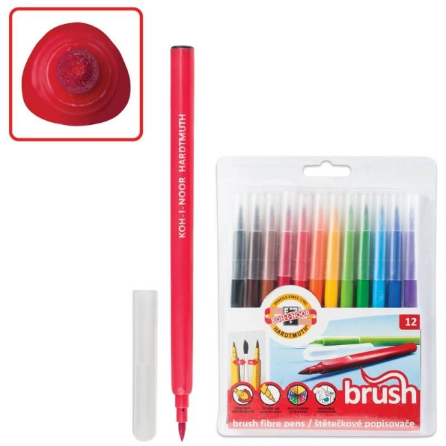Фломастеры с кистью Koh-I-Noor Brush набор 12 цветов смываемые купить в художественном магазине ArtCraft.Space Фломастеры с кистью Koh-I-Noor Brush набор 12 цветов смываемые купить в художественном магазине ArtCraft.Space
