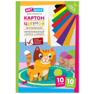 Картон цветной А4, ArtSpace, 10л., 10цв., немелованный, золото, серебро, в папке, "Волшебный. Котенок" Картон цветной А4, ArtSpace, 10л., 10цв., немелованный, золото, серебро, в папке, "Волшебный. Котенок"