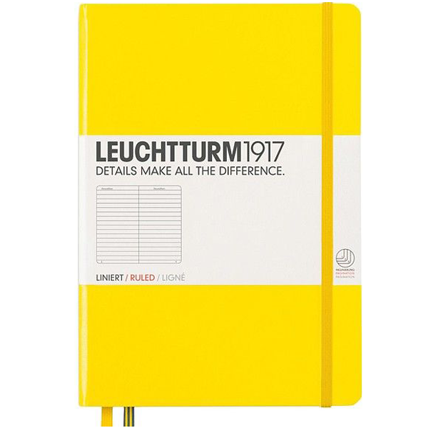 Блокнот Leuchtturm1917 Classic A5 (14.5x21см.) 80г/м2 - 251 стр. в линейку, твердая обложка, цвет: Лимонный