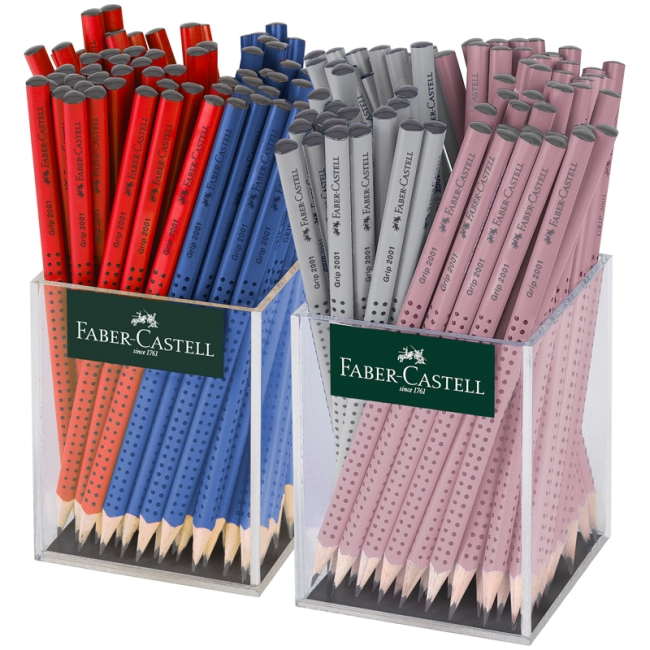 Карандаш ч/г Faber-Castell "Grip 2001" B, трехгранный, заточен., корп. ассорти, стакан
