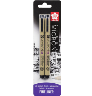 Набор капиллярных ручек Pigma Micron 0.5мм 2шт Черный блистер, Набор капиллярных ручек Pigma Micron 0.5мм 2шт Черный блистер,