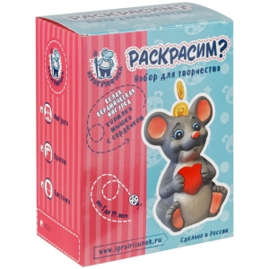Набор для росписи фигурки из керамики Игрографика с акриловыми красками "Копилка. Мышь с сердцем"