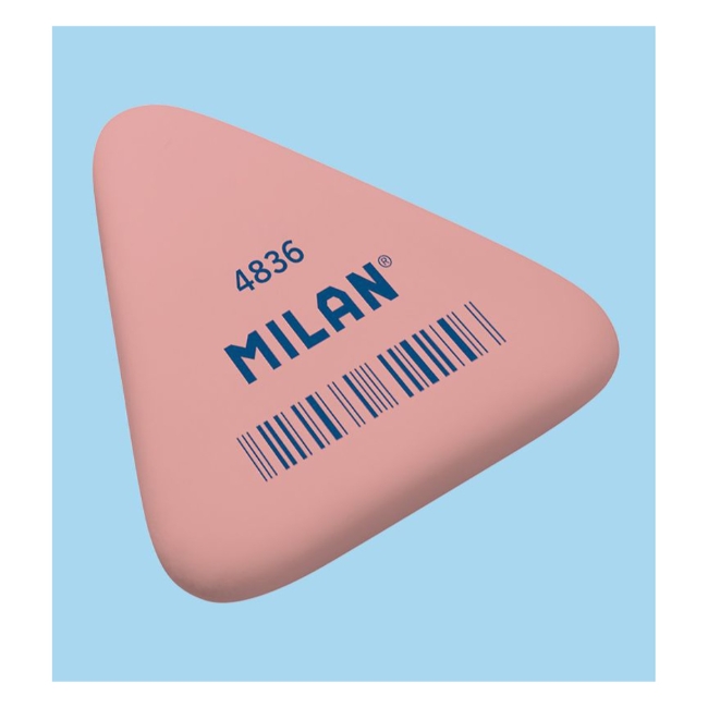 Ластик MILAN 4836 треугольный 36*33*6 мм из синтетического каучука для стирания графита, цвет розовый