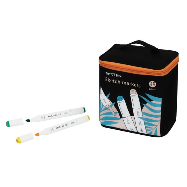 Набор двусторонних маркеров для скетчинга MESHU 48цв., основные цвета, корпус трехгранный, пулевид./клиновид.наконечники, текстильный чехол на молнии Набор двусторонних маркеров для скетчинга MESHU 48цв., основные цвета, корпус трехгранный, пулевид./клиновид.наконечники, текстильный чехол на молнии