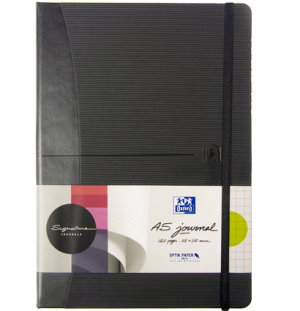 Блокнот OXFORD Signature A5 80л нелинов. фиксирующаяся резинка карман твердая обложка черный,