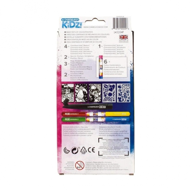 Набор для творчества "Путешествие" 4 маркера Chameleon, 2 трафарета, 3 картинки для раскрашивания , 1 "Воздушная кисть" - AIRBRUSH