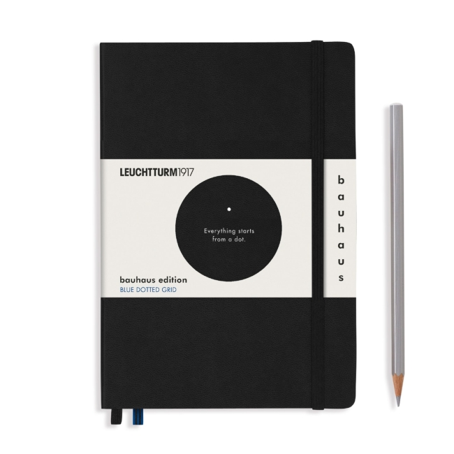 Блокнот Leuchtturm1917 Bauhaus Edition A5 (14.5x21см.) 80г/м2 - 251 стр. в синюю точку, твердая обложка, цвет: Черный