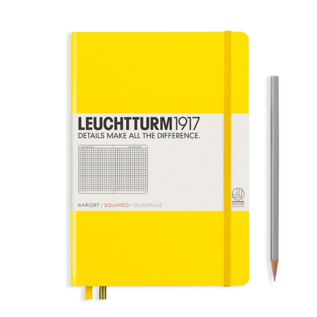 Блокнот Leuchtturm1917 Classic A5 (14.5x21см.) 80г/м2 - 251 стр. в клетку, твердая обложка, цвет: Лимонный