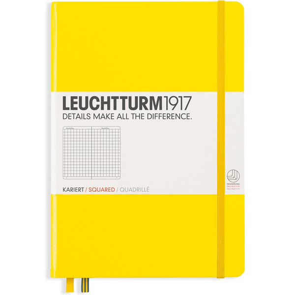 Блокнот Leuchtturm1917 Classic A5 (14.5x21см.) 80г/м2 - 251 стр. в клетку, твердая обложка, цвет: Лимонный