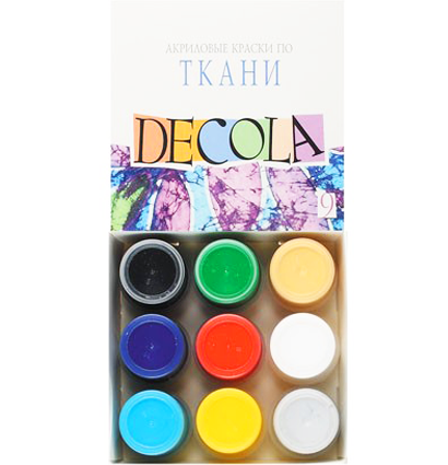 Краски по ткани Decola, 9 цветов, 20мл, картон