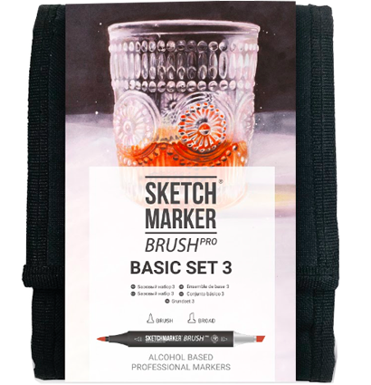 Набор 12 маркеров Sketchmarker Brush Pro "Базовый 3" в пенале купить в магазине маркеров ArtCraft.Space с доставкой по всему миру