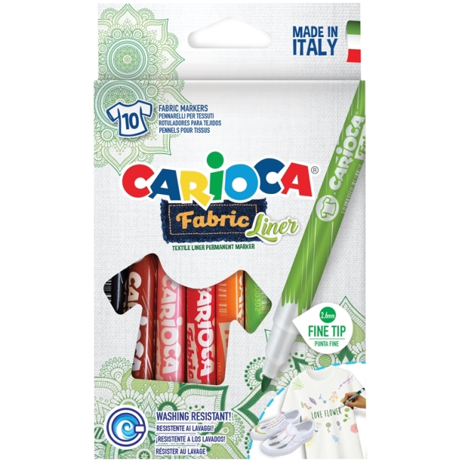 Набор фломастеров для ткани Carioca "Fabric Liner" 10цв., картон. уп., европодвес Набор фломастеров для ткани Carioca "Fabric Liner" 10цв., картон. уп., европодвес