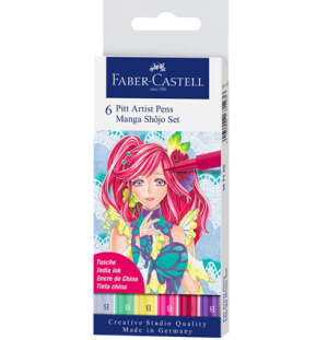Набор капиллярных ручек Faber-Castell "Pitt Artist Pens Manga Sh?jo Brush", ассорти, 6 шт., пластик.