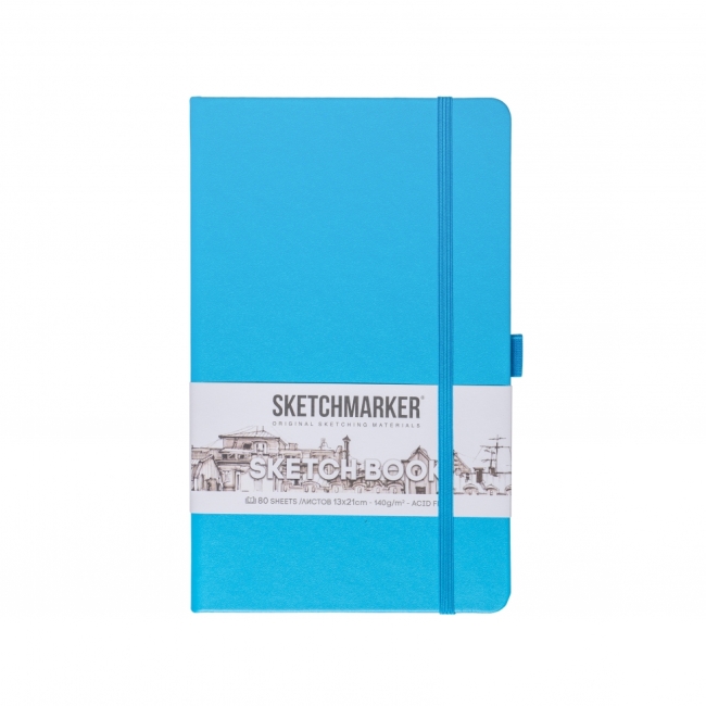 Блокнот для зарисовок Sketchmarker 140г/кв.м 13*21см 80л твердая обложка Синий Карибский