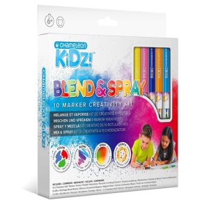 Набор для творчества  "Смешивание и спрей" 10 маркеров Chameleon, 2 трафарета, 6 картинки для раскрашивания , 1 "Воздушная кисть" - AIRBRUSH