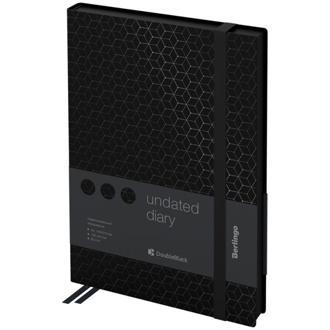 Ежедневник недатированный, А5, 136л., кожзам, Berlingo "DoubleBlack", черный срез, черный, с рисунком Ежедневник недатированный, А5, 136л., кожзам, Berlingo "DoubleBlack", черный срез, черный, с рисунком
