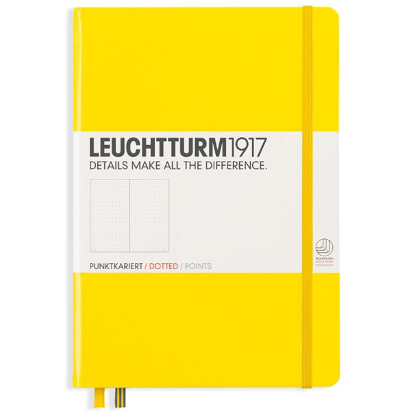 Блокнот Leuchtturm1917 Classic A5 (14.5x21см.) 80г/м2 - 251 стр. в точку, твердая обложка, цвет: Лимонный