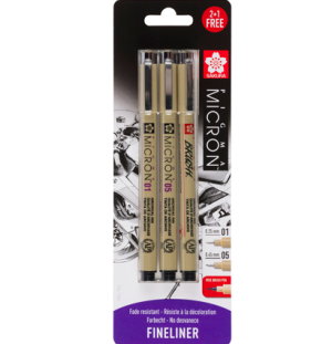 Набор капиллярных ручек Pigma Micron 3шт (0.25мм 0.45мм + Ручка Pigma Brush), Набор капиллярных ручек Pigma Micron 3шт (0.25мм 0.45мм + Ручка Pigma Brush),