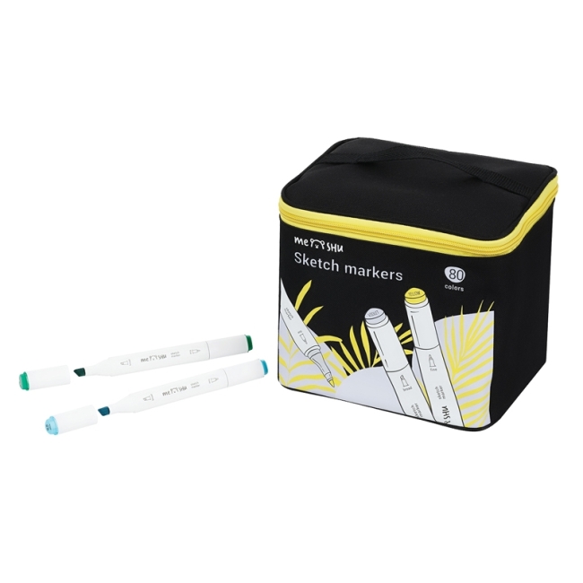Набор двусторонних маркеров для скетчинга MESHU 80цв., основные цвета, корпус трехгранный, пулевид./клиновид.наконечники, текстильный чехол на молнии Набор двусторонних маркеров для скетчинга MESHU 80цв., основные цвета, корпус трехгранный, пулевид./клиновид.наконечники, текстильный чехол на молнии