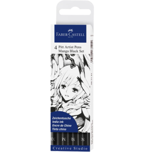 Набор капиллярных ручек Faber-Castell "Pitt Artist Pens Manga", черный, 4 шт., 0,1/0,7/brush/soft