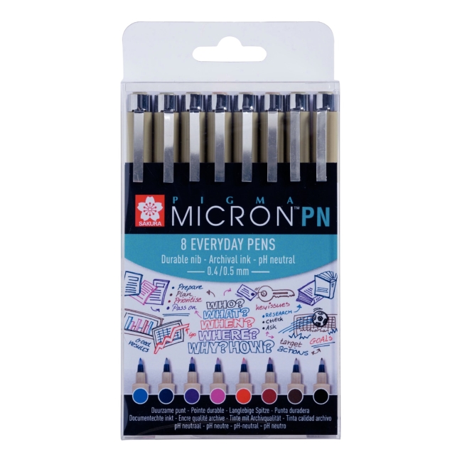Набор капиллярных ручек Pigma Micron PN 8шт (0.4мм-0.5мм) цвета в ассортименте
