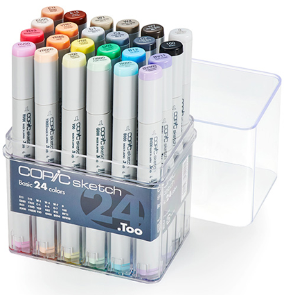 Набор маркеров для скетчинга Copic Sketch 24 штуки с кистью (базовые оттенки) Копик Скетч купить в фирменном магазине ArtCraft.Space с доставкой по РФ и СНГ