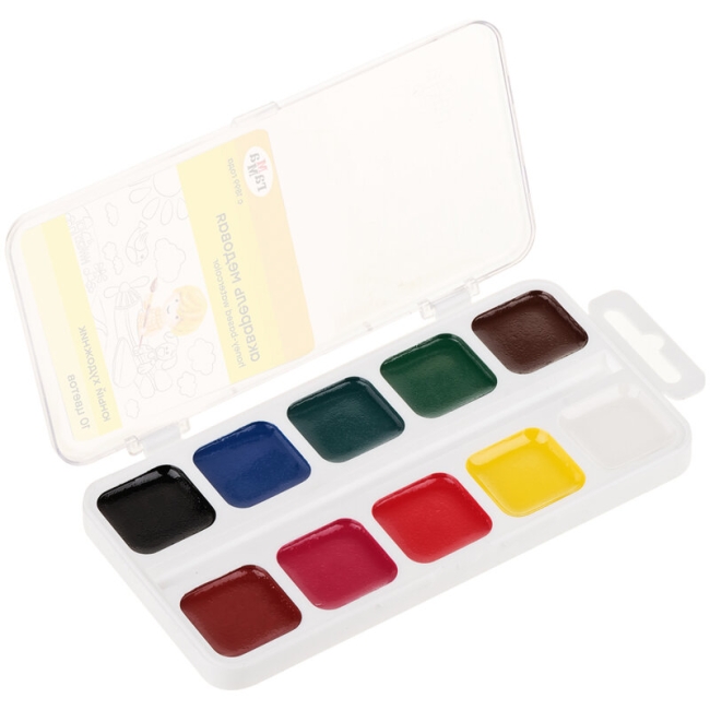 Акварель Гамма "Юный художник" медовая набор 10 цветов в пластиковом кейсе купить в художественном магазине ArtCraft.Space с доставкой по всему миру