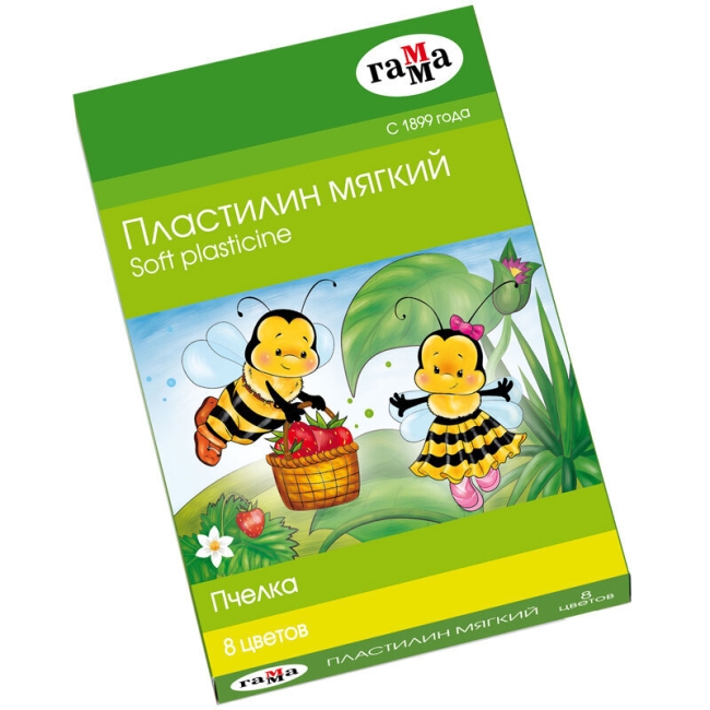 Пластилин Гамма "Пчелка" набор 8 цветов восковой мягкий со стеком 120 г купить в художественном магазине ArtCraft.Space с доставкой по всему миру
