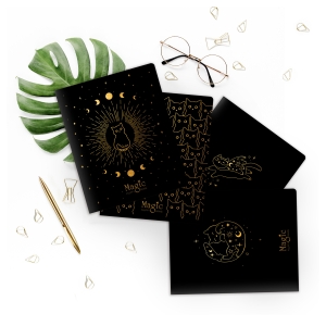 Тетрадь 48л., клетка MESHU "Black cat", матовая ламинация, тиснение фольгой