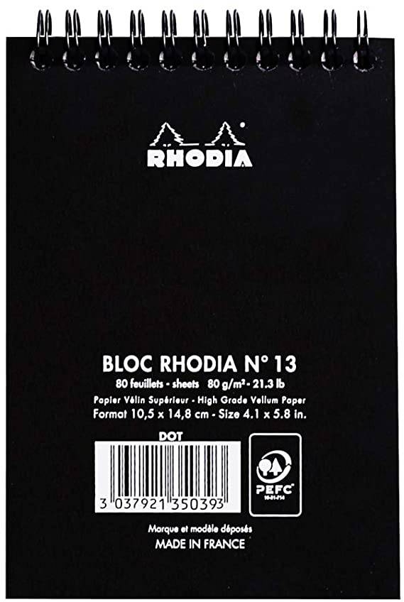 Блокнот Rhodia Classic 80г/кв.м 22,5х29,7см микроперфорация клетка 80л мягкая обложка черный