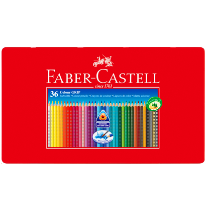 Набор цветных карандашей Faber Castell Colour Grip 36 цветов в металлическом пенале купить в магазине товаров для рисования ArtCraft.Space Набор цветных карандашей Faber Castell Colour Grip 36 цветов в металлическом пенале купить в магазине товаров для рисования ArtCraft.Space