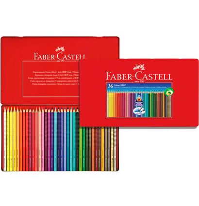 Набор цветных карандашей Faber Castell Colour Grip 36 цветов в металлическом пенале купить в магазине товаров для рисования ArtCraft.Space Набор цветных карандашей Faber Castell Colour Grip 36 цветов в металлическом пенале купить в магазине товаров для рисования ArtCraft.Space