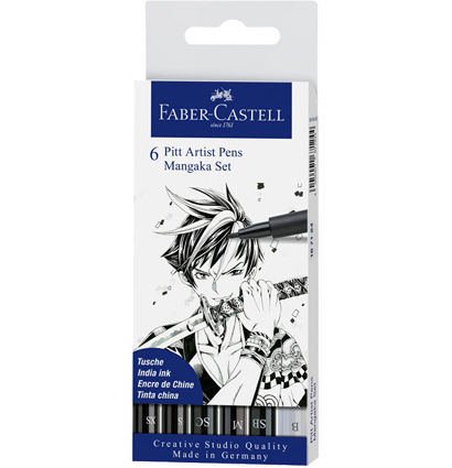 Набор черных линеров "Mangaka Black" Faber-Castell Pitt Artist Pen 6 штук купить в магазине маркеров ArtCraft.Space
